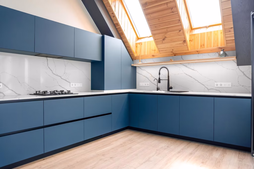 blue minimal kitchen attic skylights bright marble 169016 68874